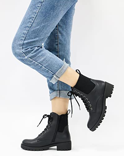 Vepose Womens' 916 Ankle Boots, Combat Lace-Up Booties, Black, Size 8 Us -With Inner Zipper(Cjy916 Black 08) #TOP5