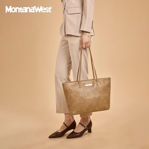Image of Montana West Medium Tote Bags for Women Shoulder Handbag with Zipper Lightweight Everyday Purse for Work, Travel, or Shopping