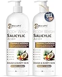 KERAPIL Exfoliating Body Wash with Salicylic Acid - No Dry Out, Gentle Exfoliates Rough and Bumpy Skin, Body Acne Wash, BHA & AHA - Coconut and Vanilla Salicylic Acid Body Wash - (16 fl oz x 2)