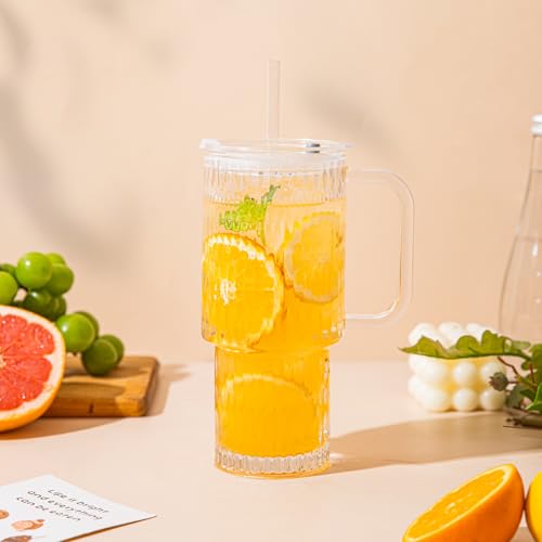 SoulTimes 26oz Raindrop Glass Tumbler with Handle - Set of 2, Reusable Iced Coffee Cup, Glass Cup with Lid and Straw for Smoothies, Juice, Coffee, Tea, Milk & More by SoulTimes - Used condition - Image 8