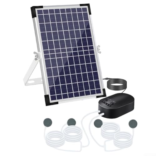 Oniissy Aireador solar de estanque de 10 W y 10 V con batería de 4400 mAh y 4 piedras de aire para estanques de jardín y acuarios, 3 modos (alto/bajo/intermitente), hasta 110 horas de funcionamiento