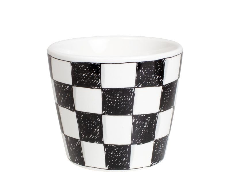 Blond Amsterdam Taza de cerámica sin asa 0,15 L con diseño de cuadros en blanco y negro – estilo minimalista y artesanal