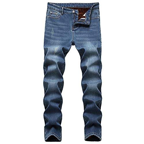 Men's Flannel Lined Jeans Slim Fit Tapered Fleece Lined Demin Pants Relaxed-Fit Straight-Leg Jeans