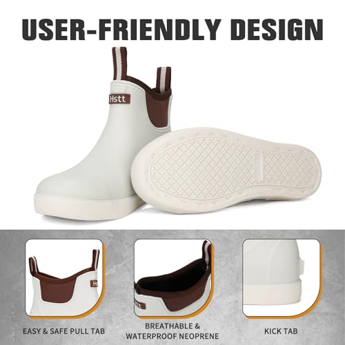 Image of Men's Deck Boots, Deck Shoes Waterproof Rain Boots, Saltwater Fishing Ankle Boots, Non-Slip Rubber Garden Muck Boots for Gardening Boating Camping Sailing Fishing