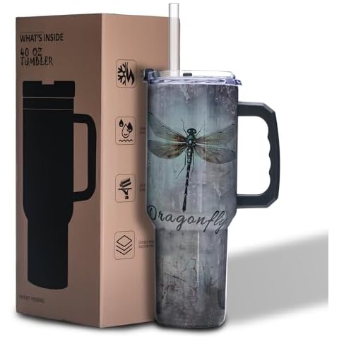 Gome 40 oz Christian Dragonfly Tumbler with Handle - Insulated Stainless Steel Faith-Inspired Cup with Lid and Straw - Keeps Drinks Cold and Hot, Birthday Gifts for Women - Hand Wash Only Cover