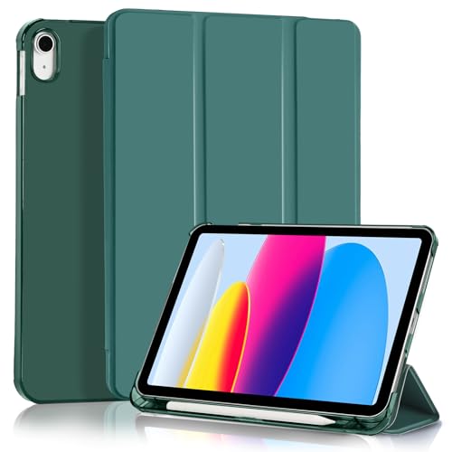 4UBonLife Cover Per iPad (A16) 11a Generazione 11 Pollici 2025, iPad 10a Generazione10,9 2022 con Portapenna, Custodia Protettiva Sottile con Retro Rigido Traslucido Guscio Case, Verde Notte
