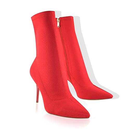 Vivianly Stretch Pointed Toe Sock Booties Mid-Calf Ankle Boot Stiletto Heel Boots For Women Size 9 B(M) Us thumb #6