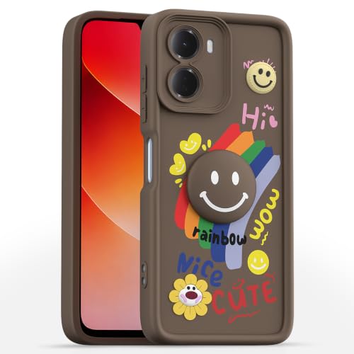 Image of Pikkme Back Cover for Redmi 15A 5G | Soft Silicone| Cute Rainbow Smile & 3D Cartoon Flower Design | Shockproof Raised Camera Protection Bumper Case (Brown)