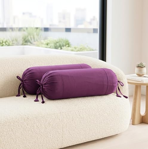 Image of SAJAVAT HOME Pure Cotton Bolster Cover (Purple) | 32x15 Inch Cylindrical Side Pillow Cover with Adjustable Ties | Decorative Round Diwan Cushion Cover for Sofa, Bed & Couch Pack of 1