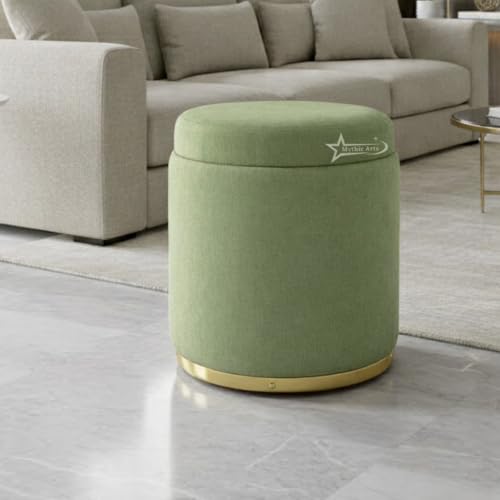 Image of Velvet Round Single Strip Ottoman Office Stool Foot Rest Stool Velvet Fabric Padded Seat Pouf Ottoman 16 X 16X 19 inch, in Round Shape for Living Room Pista Green