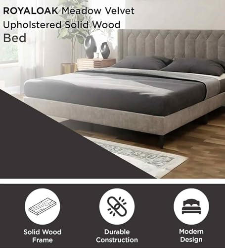 Image of Mintwud Pepperfry Mason Upholstered Queen Size Bed Without Storage | Wooden Double Bed with Tufted Headboard for Bedroom Living Room Home and Hotel (Grey)
