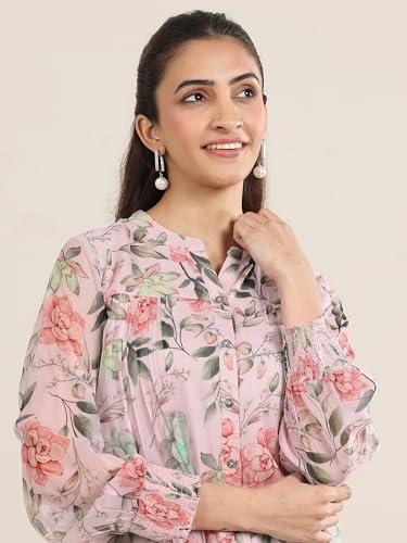 Image of Libas Womens Printed Chiffon Straight Kurti for Women