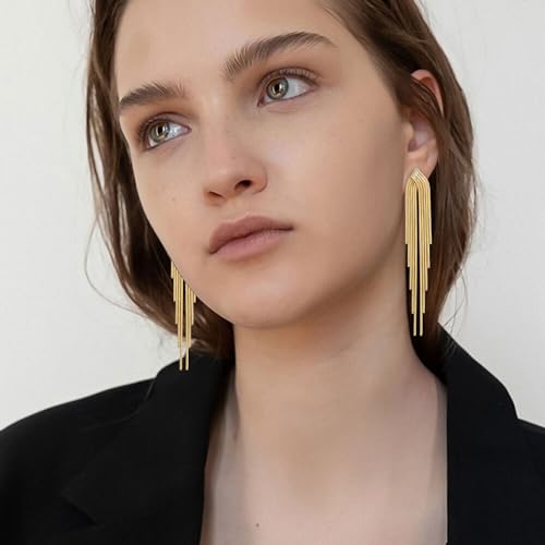 FANZE Tassel Earrings for Women Gold Long Dangle Drop Statement Fringe Earring Trendy Fashion Jewelry Gift for Wedding Party Prom Cocktail Valentines Chrismas Thanksgiving2