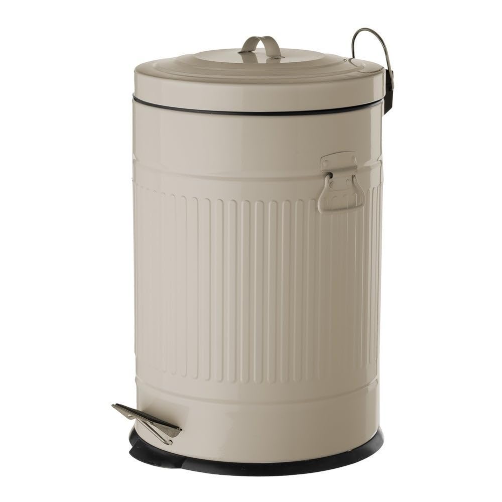 LOLAhome - Papelera de cocina de 20 litros beige, Cubo basura de pedal Retro redondo metálico de zinc galvanizado de 20 litros