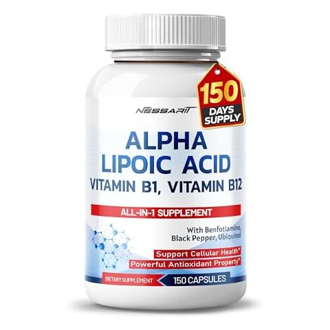 NESSARIT Alpha Lipoic Acid 800mg High Potency with Vitamin B1, Vitamin B12, Benfotiamine, Ubiquinol, Black Pepper - Support Cellular Health - 150 Count - Made & Tested in The USA Cover