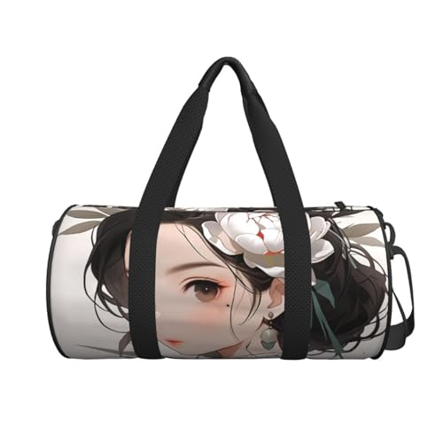 White peony Printed Travel Bag,Round Personal Item Storage bag,Foldie Duffel Bag for Traveling Vacation,Fitness,Sports2