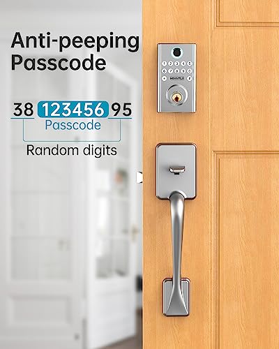 Fingerprint Front Door Lock Set - Heantle Keyless Entry Door Lock With Handle - Keypad Digital Electronic Deadbolt - Auto Lock - Ip63 Weatherproofing - Satin Nickel #TOP2