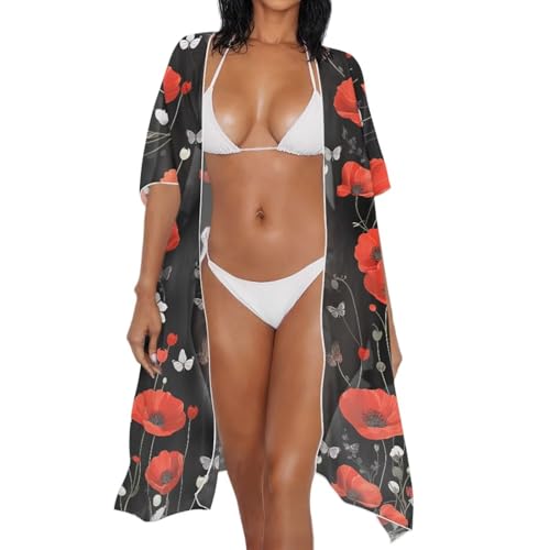 Women's Boho Long Kimono Cardigans Lightweight Beach Bathing Suit Cover Ups2