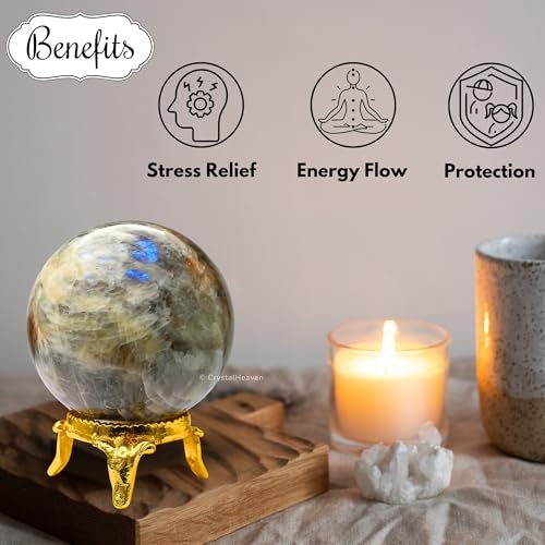 Image of Certified Sun Moonstone Crystal Ball for Meditation - Premium Crystal Vastu Items for Home and Feng Shui Items for Good Luck - Ideal for Pooja Supplies and Spiritual Practices (1.5 inch Inch)