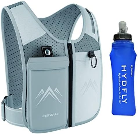 REVALI Chaleco para correr, patente original de Estados Unidos, chalecos reflectantes con cremallera para correr con botella de hidratación de 16.9