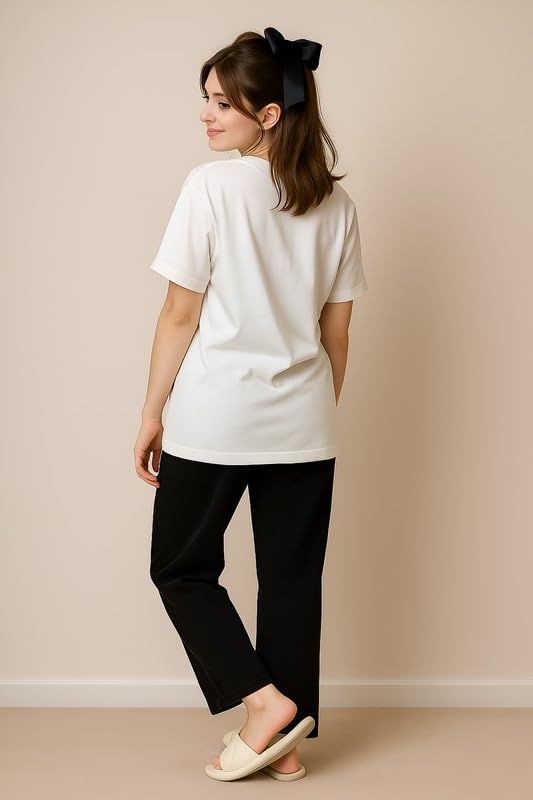 Image of My Swag Womens Cotton Nightwear Set | Dreamy Nights Printed T-Shirt with Relaxed Fit Pajama | Perfect for Sleep & Home