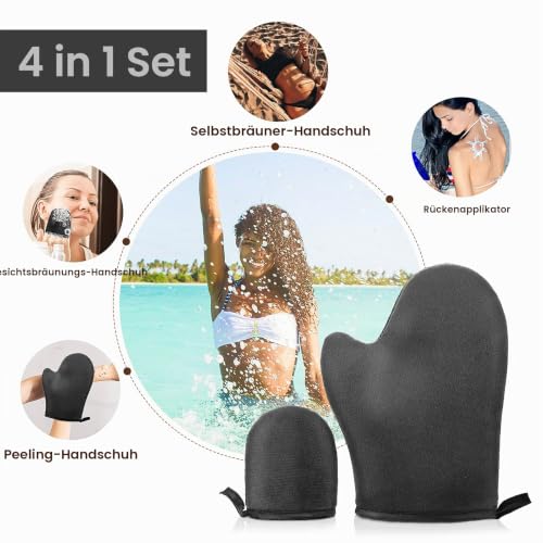 Molain 2 Stück Selbstbräuner-Handschuh mit Applikator Sonnenloser Bräunungshandschuh mit Daumen weicher Samt Gesichtsbräuner für Lotion… – Ansicht 2