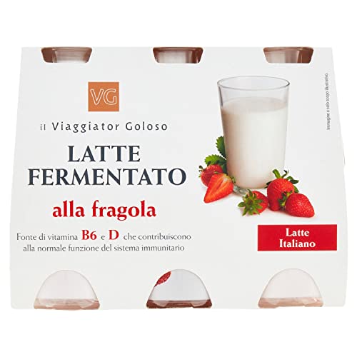 il Viaggiator Goloso Latte Fermentato, Fragola Fonte di Vitamina B6 e D, 6 x 100g