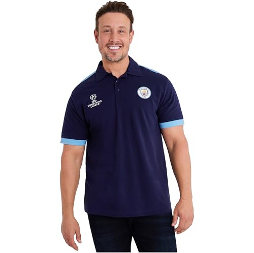 MANCHESTER CITY F.C. - Polo de manga corta para hombre, cuello abotonado, azul marino/azul, L
