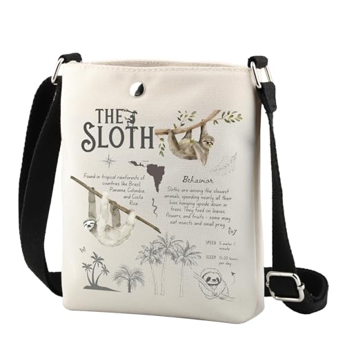 Sac à bandoulière Sloth Biology Facts en toile beige pour femme passionnée de nature sauvage