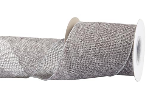 Joycrosso Burlap Wired Edge Ribbon 4 inch x 10 Yards, Metal Grey, Ideal for Crafting, Gift Wrapping, Wreath, Christmas Tree, and Rustic Wedding Decorations