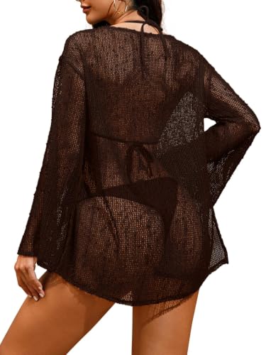 Image of Lilosy Sexy Crochet Sheer Kaftan Caftan Beach Dress Bathing Suit Swim Coverup Summer Vacation Outfits One Piece