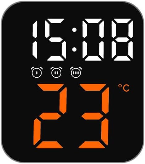 Plastic Digital Alarm Clock with Temperature Electronic Desk Clock with Adjustable Brightness for Bedroom Home Living Room Table Clock (Black, Orange Digit, 11X10X4 Cm)