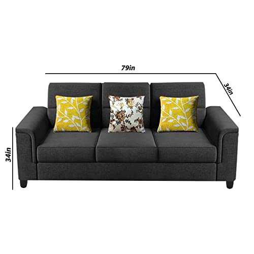 Image of Braxton Stacy 3 Seater Sofa Set for Living Room | Color - Black