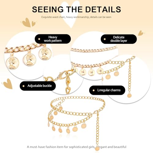 Gold Chain Belt for Women - Adjustable Waist Chain with Sun Charm, Multi-Layer Metal Body Jewelry for Dresses, Medieval-themed and Boho Fashion Accessories4