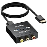 PROZOR Convertidor RCA/AV a HDMI 1080P con Selector 4:3/16:9 Plug and Play con Cable 50cm Conversor de Video Compuesto CVBS a Salida HDMI Digital para Consolas Retro Wii PS1 PS2 N64 DVD VHS VCR PAL