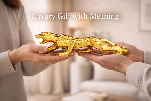 Image of Golden Jaguar Showpiece for Home Decor /Black Panther Statue for Living Room Decor, Cheetah Showpiece Office Decor Item, Pack of 1 (25 cm Length)