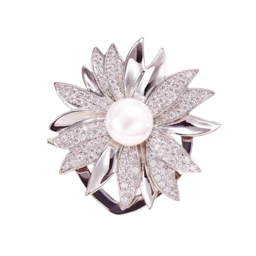 Image of Delicate Pearl Rhinestone Crystal Flower Brooch Pin for Women Dress Hat Decoration Bride Engagement Wedding Jewelry