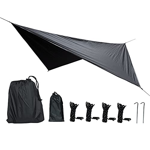 Camping Tent Tarp, 210T Polyester Fabric Outdoor Camping Shelter Rhombic Sun Proof Camping Ground Mat Tent for Outdoor Hiking (Black)