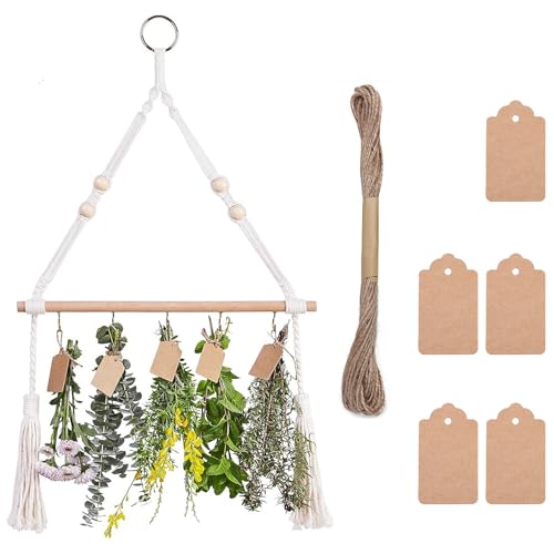 YAHAHARICH Herb Drying Rack with 15PCS Brown Gift Tags and 32ft Natural Jute Twine herb Dryer Flower Drying,Hanging Herb Dryer Rack for Fresh and Aromatic Herbs (1 Tier)
