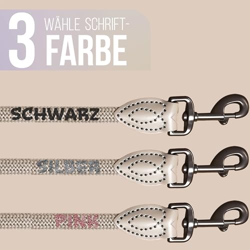 Personalisierte Hundeleine 1,2 m oder 1,7 m Länge (leicht dehnbar) extrem hochwertig verarbeitet | Tauleine für Hunde | Führleine mit Namen (Taupe, 120 cm)