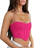 Jemer Summer Sexy Crop Top for Women Country Concert Hot Pink Trendy Going Out Bustier Cute Lingerie Cropped Neon Outfits Sets Tank Tops Shirt Womens Bra Spaghetti Cami