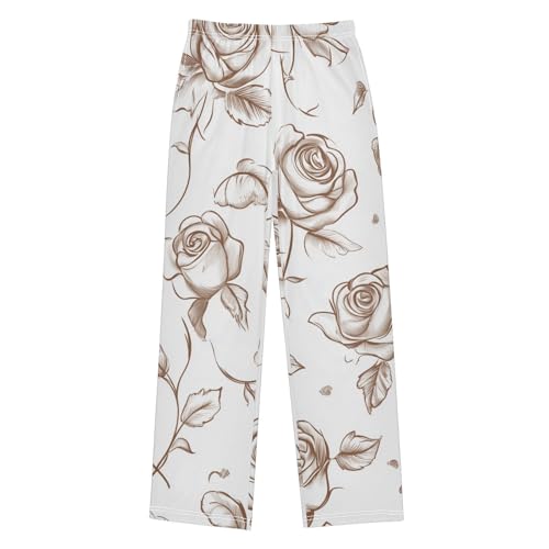 ZZXXB Rose Print Boys Long Pants Soft Trousers Elastic Waist Kids Lounge Bottoms with Pockets S-XL