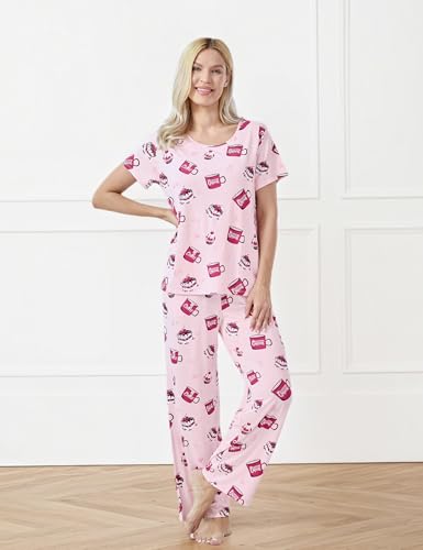Image of GYS Bamboo-derived Viscose Women's Pajamas Set Short Sleeve Top With Pants 2-Piece Sleep Set