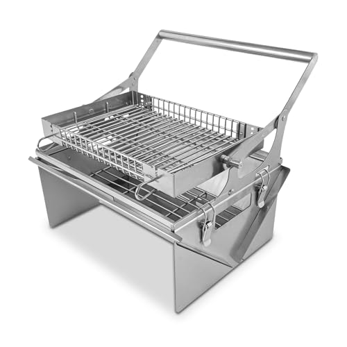 Tragbarer 360° drehbarer Holzkohlegrill mit umklappbarem Korb...