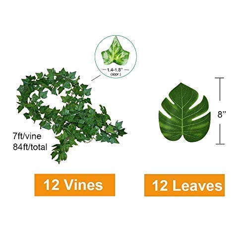 84Ft Artificial Vines With Leaves Fake Ivy Foliage Flowers Hanging Garland 12Pcs Individual Strands Plus 12Pcs Faux Monstera Tropical Palm Leaves,Home Party Wall Garden Wedding Decors Indoor Outdoor #TOP6