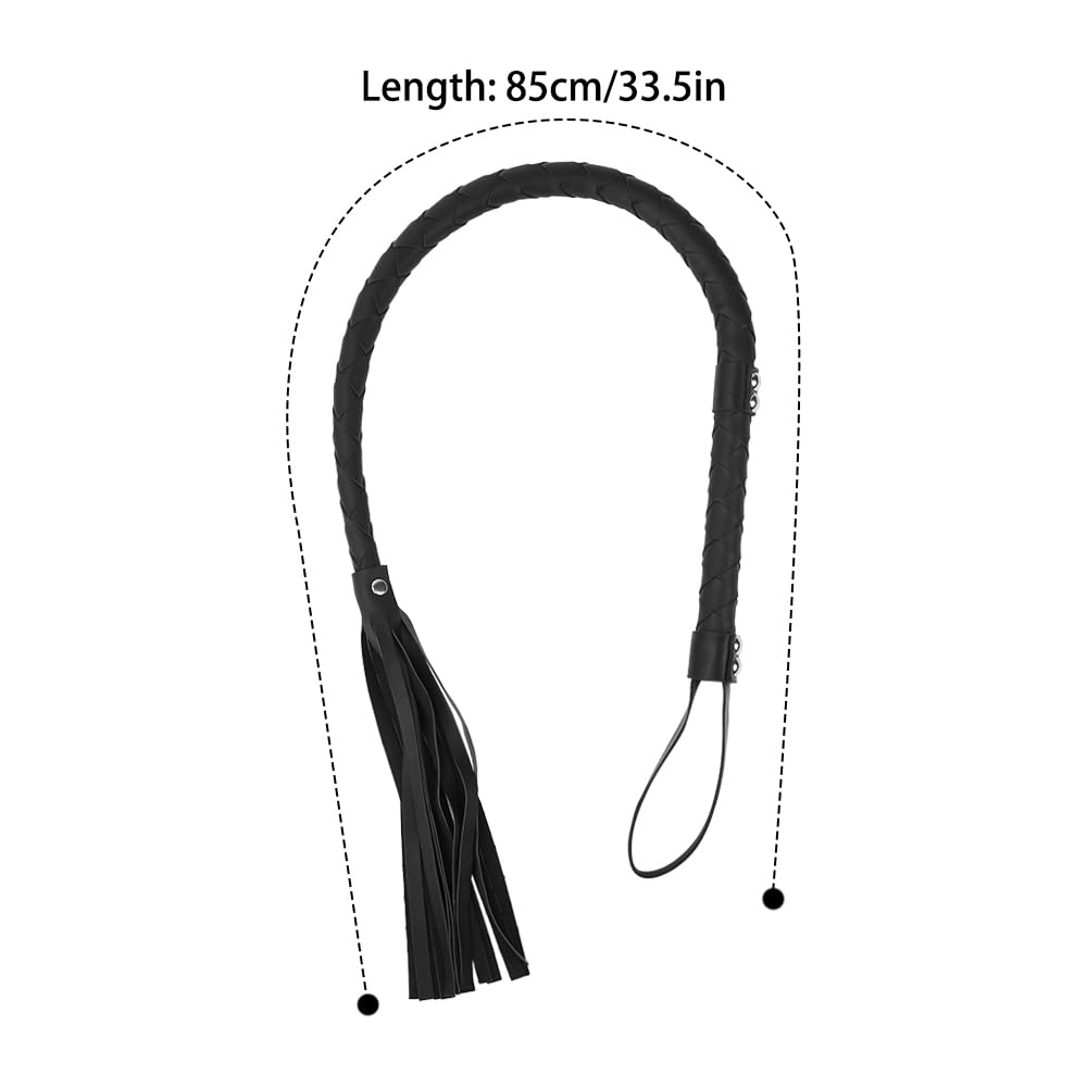 DONGKER Látigo de caballo, látigo de cuero con borlas y agarre trenzado, ligero para entrenamiento al aire libre, cosplay ecuestre