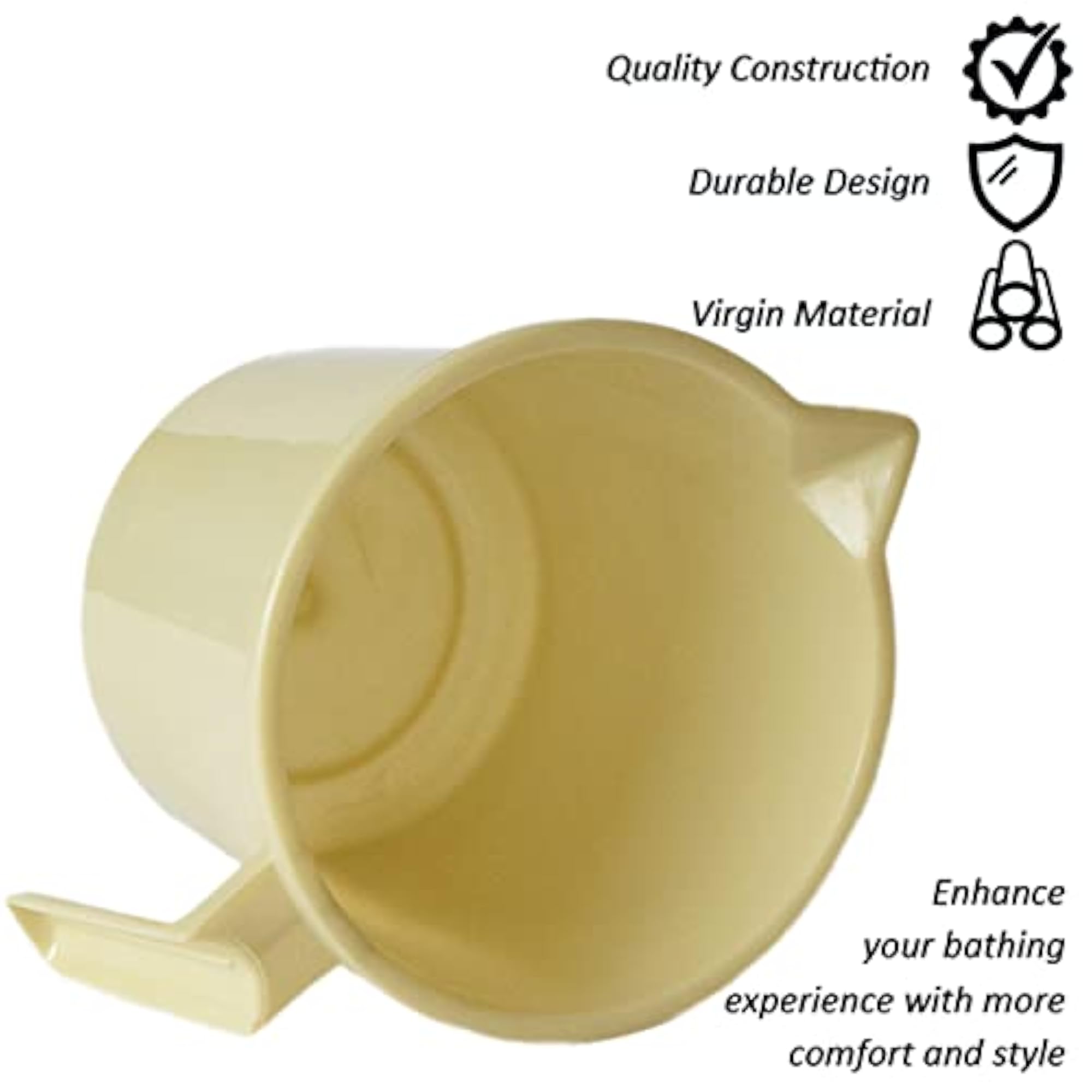 Unbreakable Plastic Bathroom Mug 1.5 Litre, Pack of 2, Cream