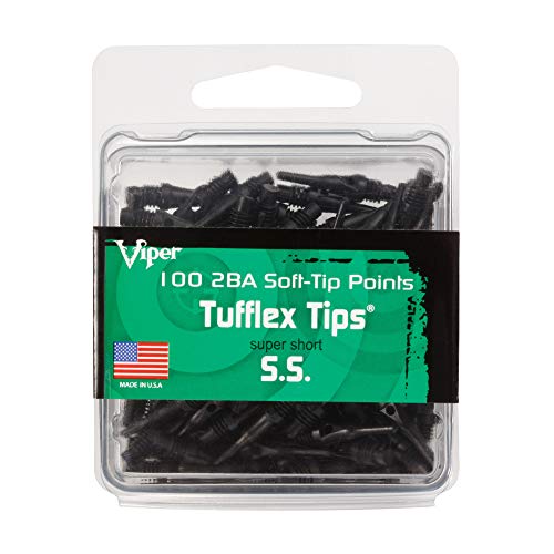 Viper Dart Accessory: Tufflex S.s. (Super Short) 2Ba Thread Soft Tip Dart Points, Black, 100 Pack #TOP6