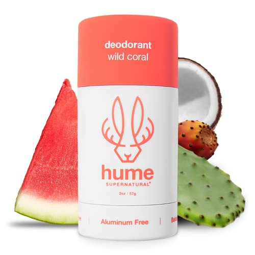 Hume Supernatural Natural Deodorant Aluminum Free for Women & Men, Natural Ingredients, Probiotic, Plant Based, Baking Soda Free, Aloe, & Cactus Flower, Anti Sweat, Stain & Odor â Wild Coral,1 Pack
