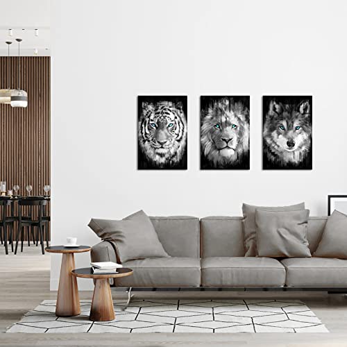Simiwow Animal Wall Art Black And White Lion Wolf Tiger Pictures Wall Decor Wild Animal Painting Framed Canvas Print Gallery Wrap Ready To Hang #TOP2